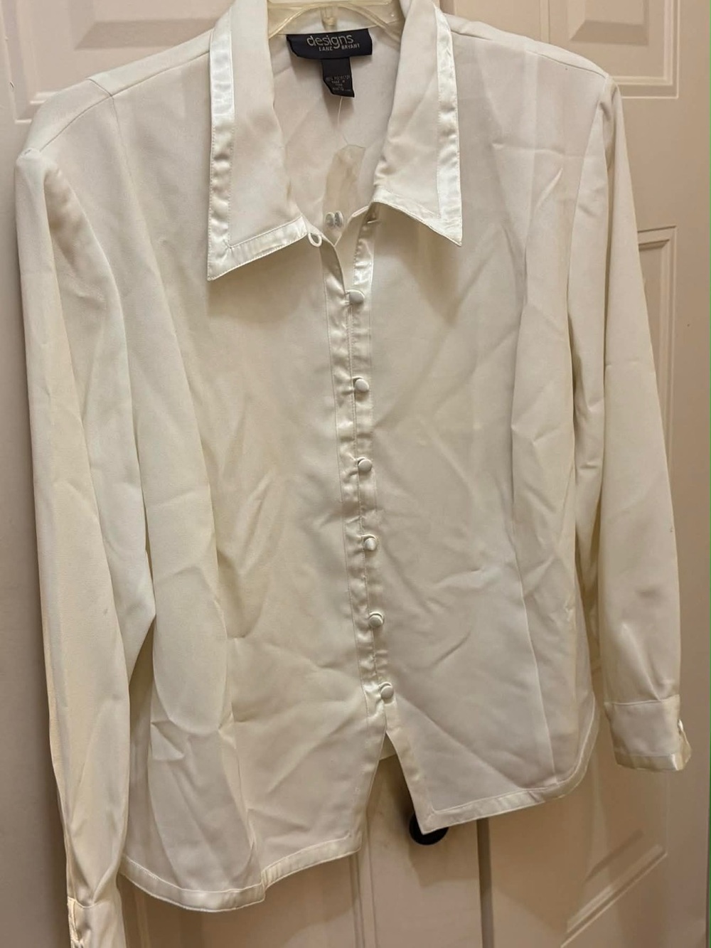 Lane Bryant Ivory Satin-Trim Button Front Blouse